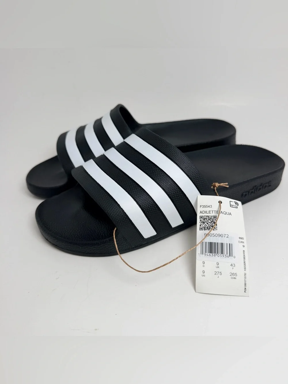 adidas Black & White Adilette Aqua Slide Sandals Men’s US 9 Women’s US 10
